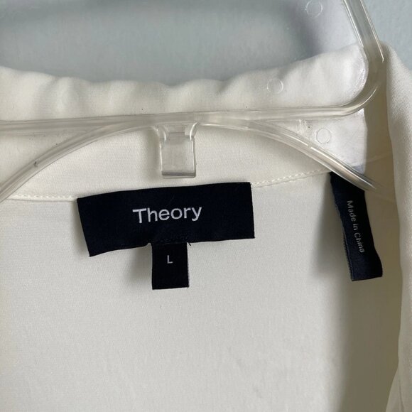 Theory Ivory Twist Blouse in Stretch Silk Short Sleeve - Picture 2 of 8